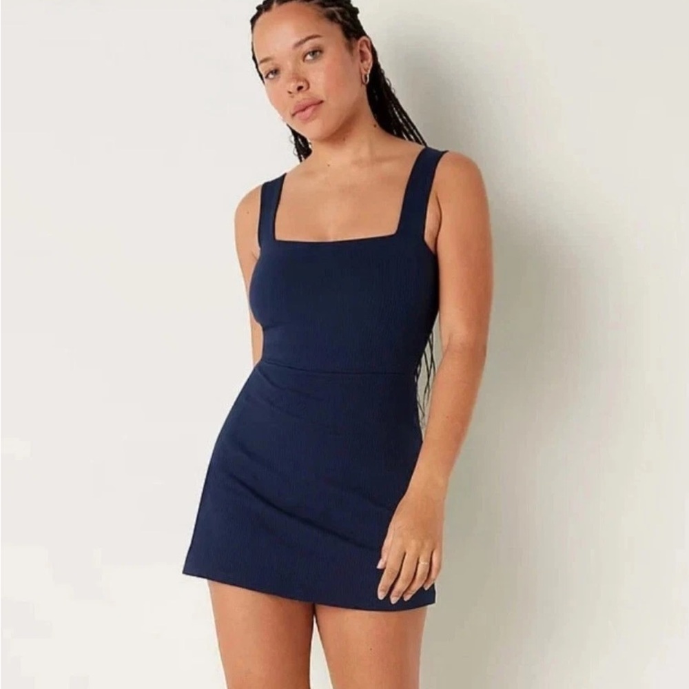 Victoria's Secret PINK Large Rib Square Neck Active Dress With Shorts Shelf Bra